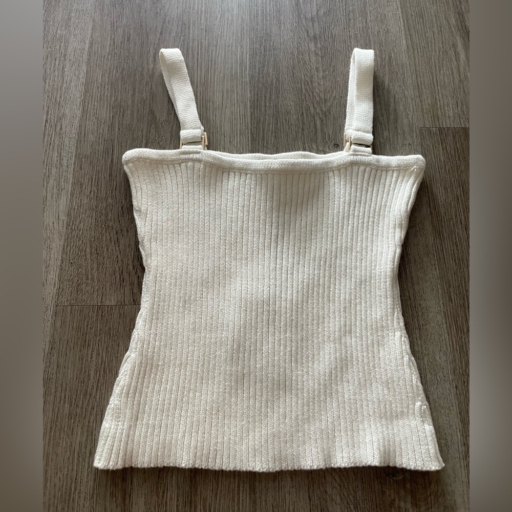 lusana christine white knit top blouse size small NEW